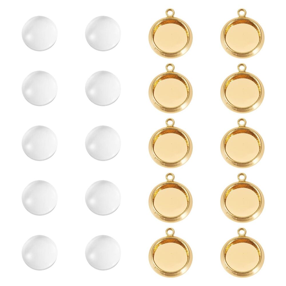 3250 12Pcs 10mm Brass Bezels Blank Pendant Trays Including 12Pcs Clear